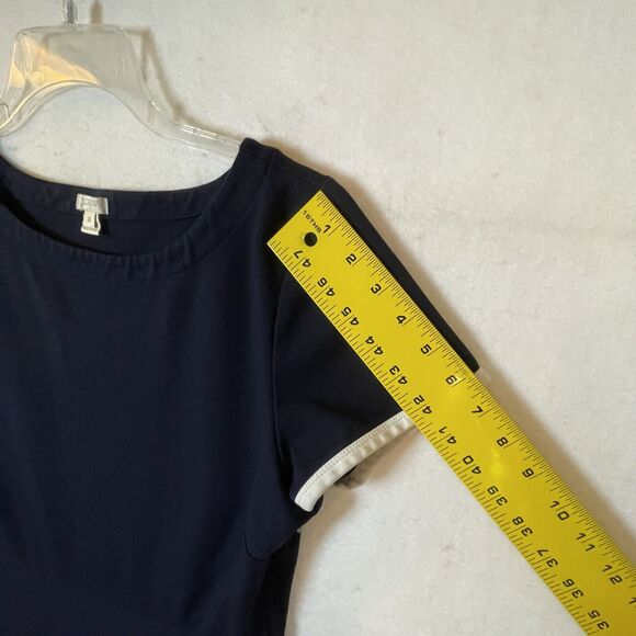 J Crew Womens Size 10 Navy Blue White Trim Work Dress Minimalist Fitted Stretch - Picture 10 of 11